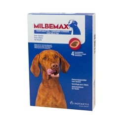 Milbemax Kauwtabletten Hond Groot Chewy 4 tabl. 5-75kg zijn supersmakelijke ontworming kauwtabletten met kipsmaak.