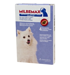 Milbemax Kauwtabletten Hond Klein Chewy 4 tabl. tot 5kg zijn supersmakelijke ontworming kauwtabletten met kipsmaak.