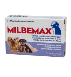 Milbemax Tabletten Puppy of Kleine hond kleiner dan 5kg 4 tabletten doden rondwormen, haakwormen, zweepwormen en lintwormen. Tevens inzetbaar bij dragende en lacterende teven.