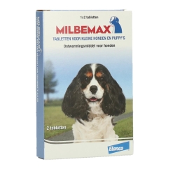 Milbemax Tabletten Puppy of Kleine hond kleiner dan 5kg 2 tabletten doden rondwormen, haakwormen, zweepwormen en lintwormen.