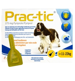 Prac-Tic Teken en vlooien druppels 11 tot 22 kg zijn spot-on teken en vlooien druppels voor uitwendige toediening op de huid.