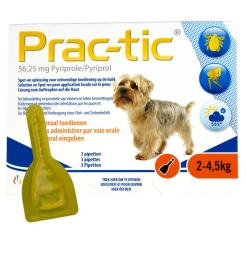 Prac-Tic Teken en vlooien druppels 2 tot 4,5 kg zijn spot-on teken en vlooien druppels voor uitwendige toediening op de huid.