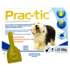 Prac-Tic Teken en vlooien druppels 22 tot 50 kg zijn spot-on teken en vlooien druppels voor uitwendige toediening op de huid.