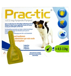 Prac-Tic Teken en vlooien druppels 4,5 tot 11 kg zijn spot-on teken en vlooien druppels voor uitwendige toediening op de huid.