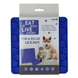 Eat Slow Live Longer Lick Mat Honeycomb Blauw