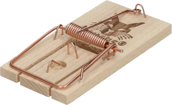 Muizenval gemaakt van beukenhout met aashouder en staalveer met een hoge slagkracht.